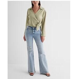 NWT | Express | Collared V-Neck Wrap Front Tie Waist Top | Size Medium